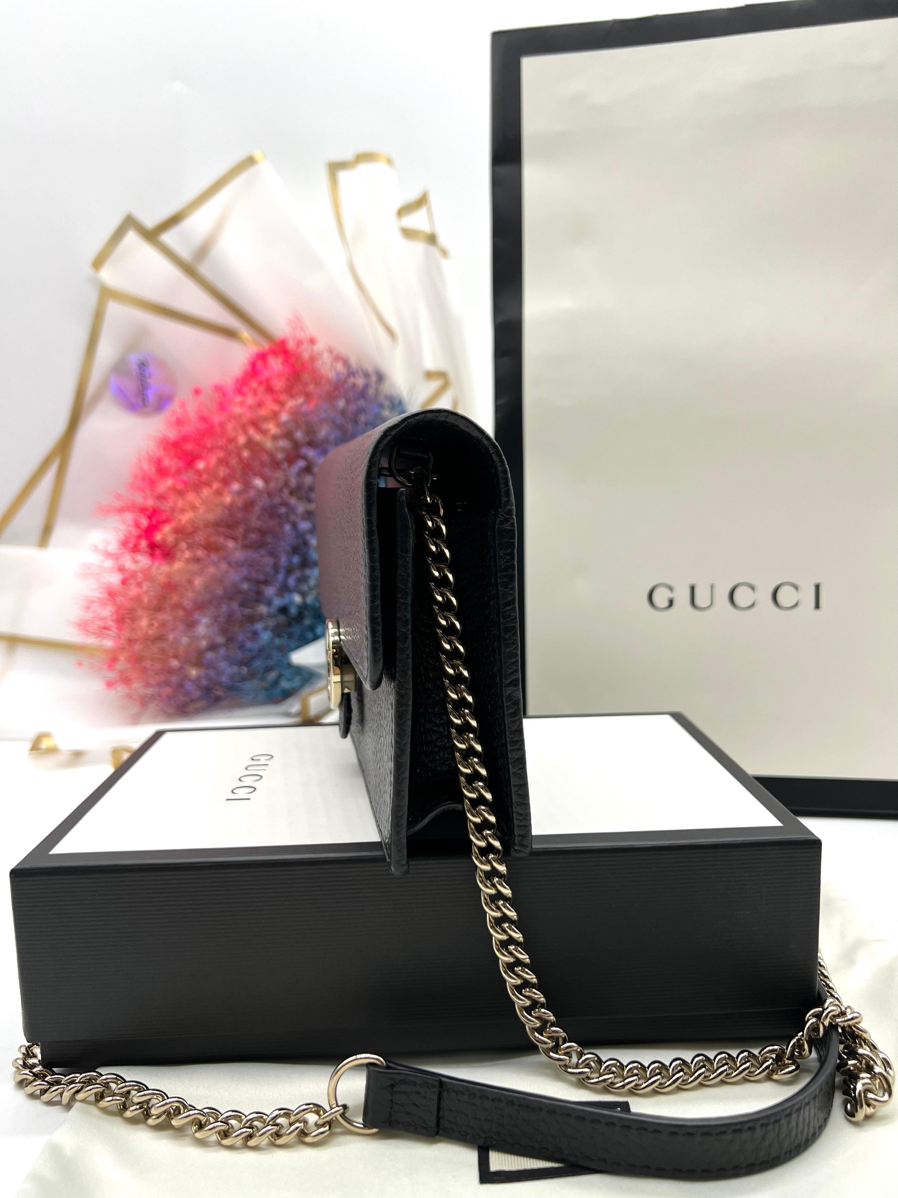 GUCCI Icon GG Interlocking Wallet On Chain Black Crossbody Bag 615523 Black - Reeluxs