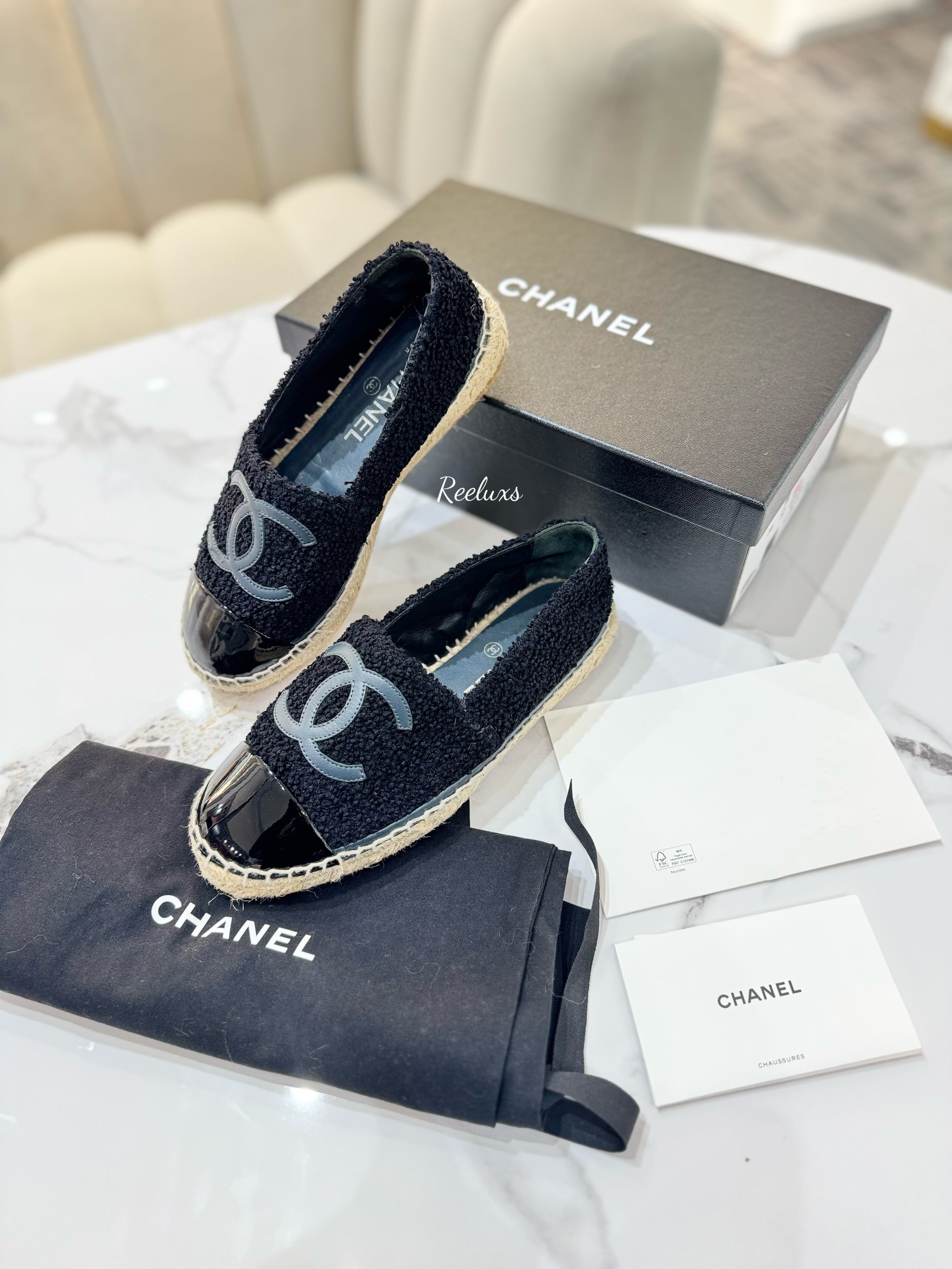FULL SET CHANEL Espadrilles Black shoes Size 36 C