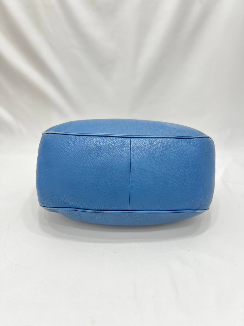 PRADA Blue Pebbled Leather Hobo Women Shoulder Bag