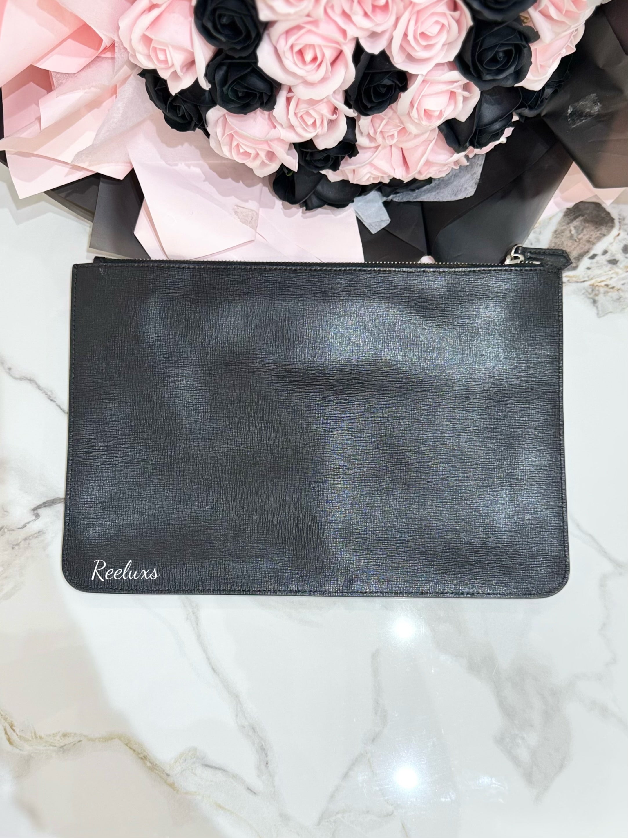 FENDI Karlito Studded Black Leather Clutch Bag