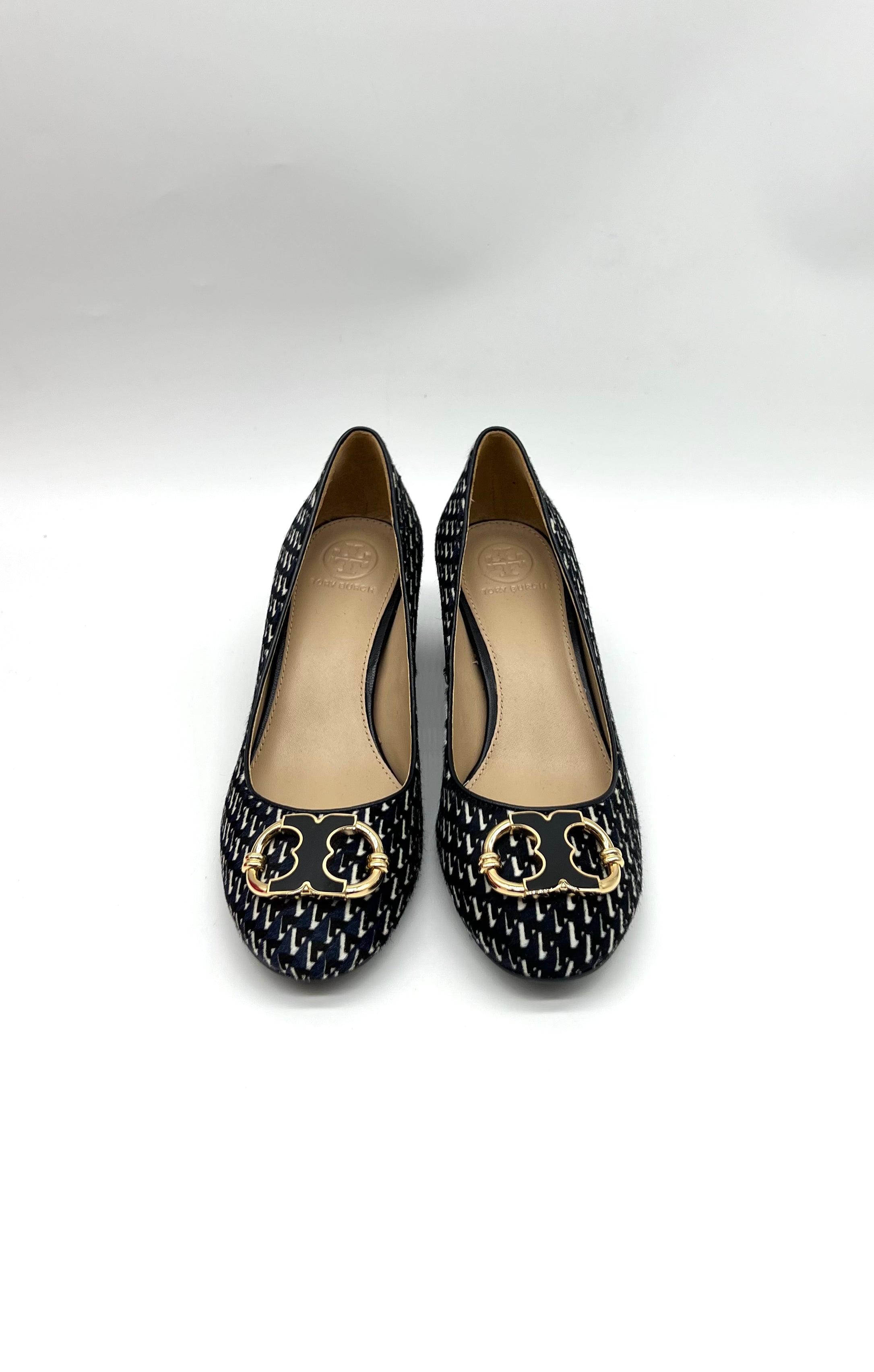 Tory Burch Gemini Women's Link Calf Hair Navy Pump - Reeluxs