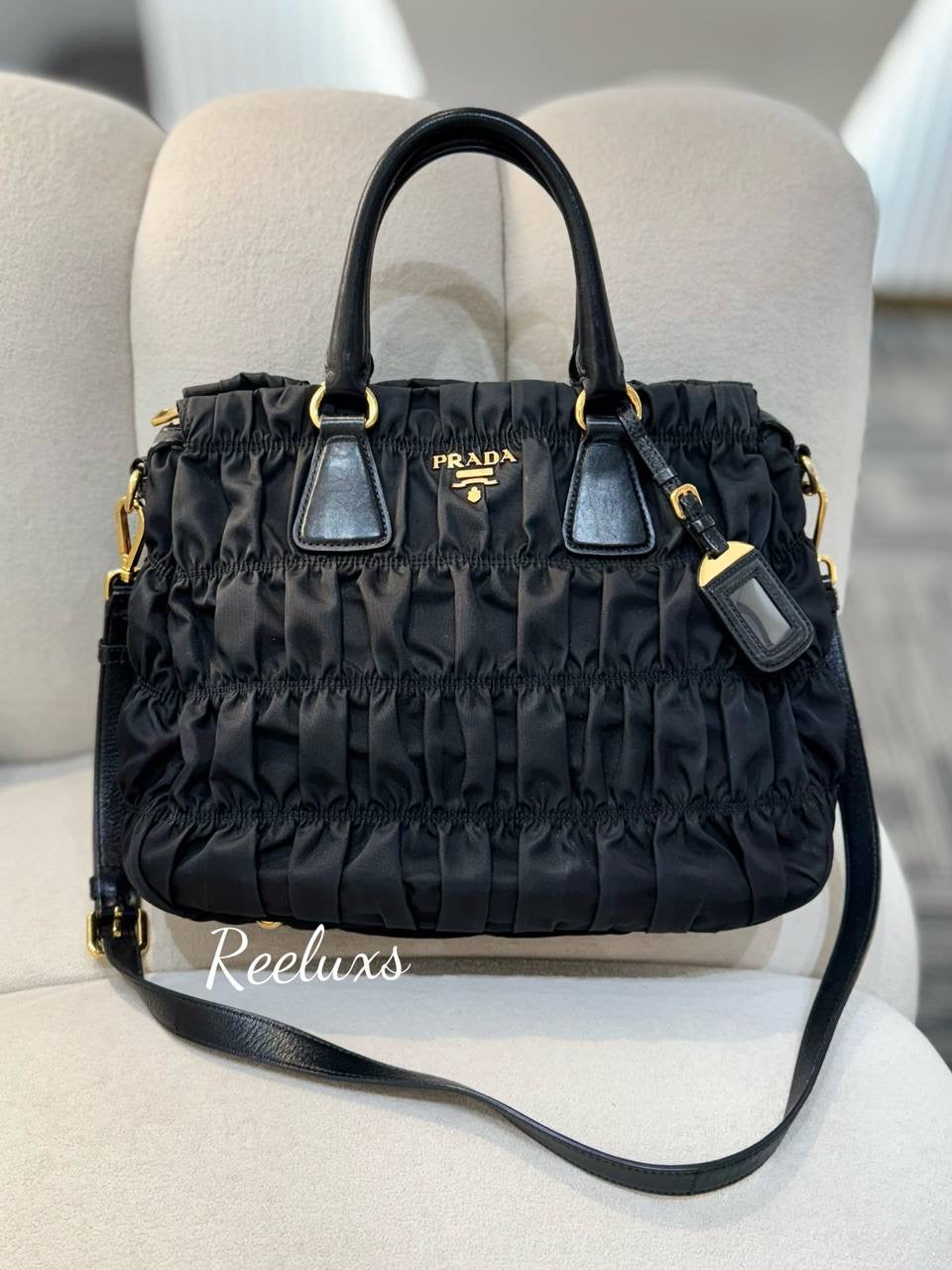 PRADA Tessuto Gaufre Nylon Handbag Shoulder Bag 2-Way