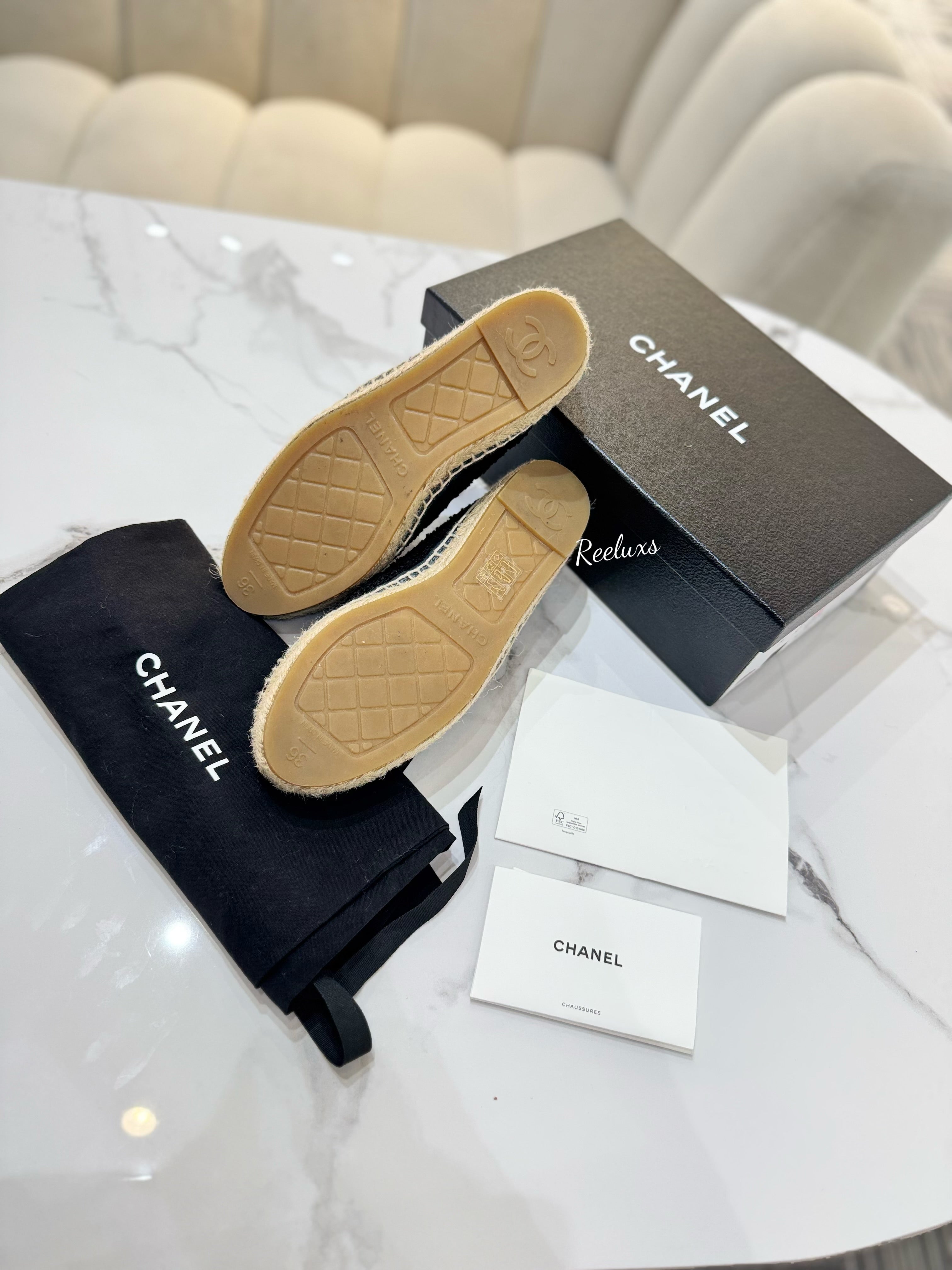 FULL SET CHANEL Espadrilles Black shoes Size 36 C
