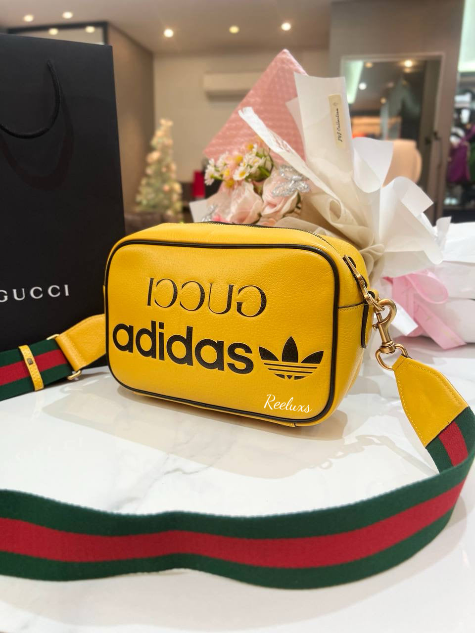 GUCCI x ADDIDAS Mustard Leather Small Crossbody Bag