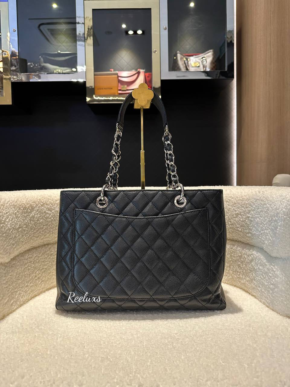 FULL SET CHANEL Black Caviar Leather GST Hand Bag / Tote Bag