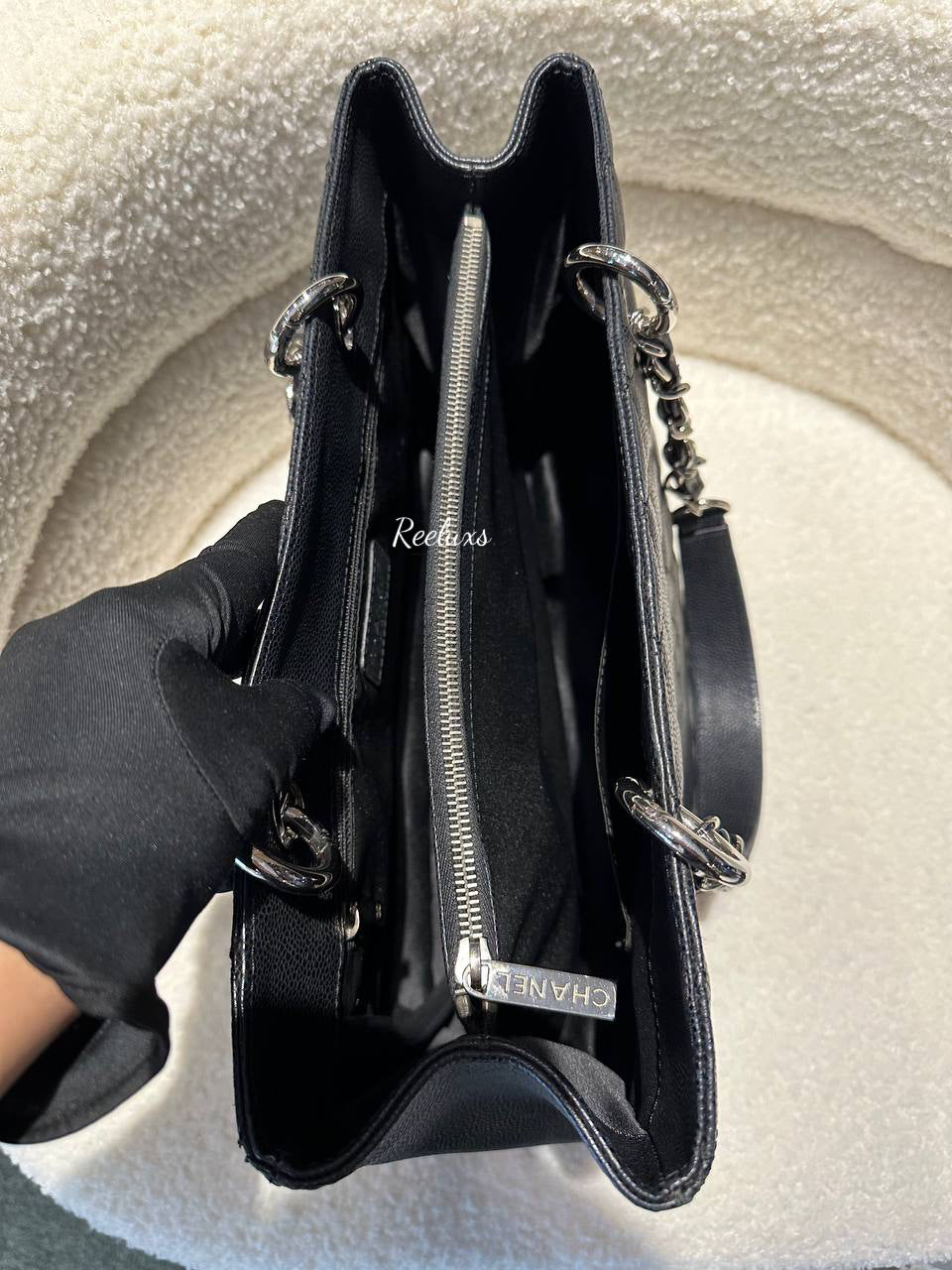 FULL SET CHANEL Black Caviar Leather GST Hand Bag / Tote Bag