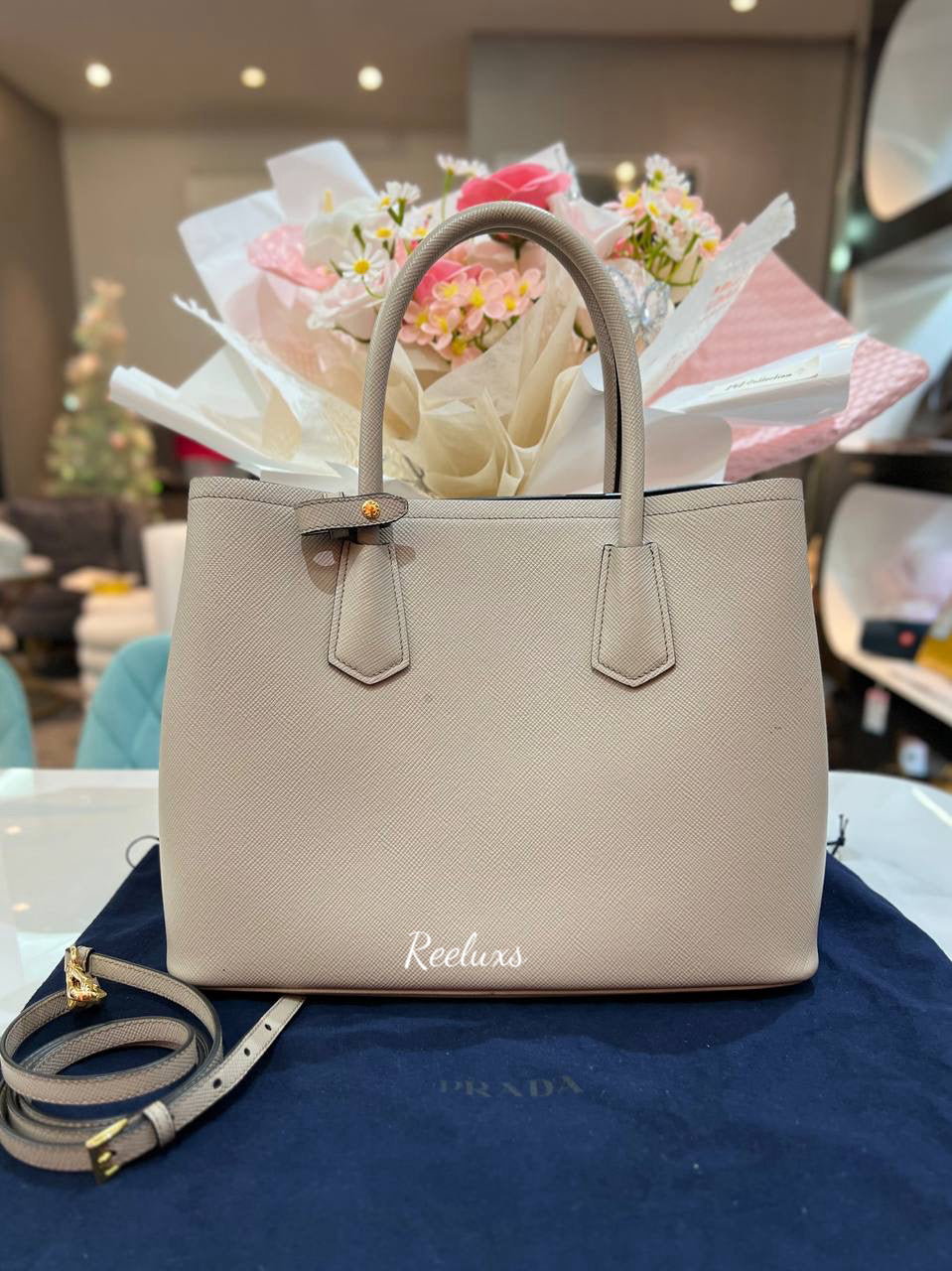 PRADA Double Saffiano Leather tote Bag / Shoulder Bag ( 2- Way )