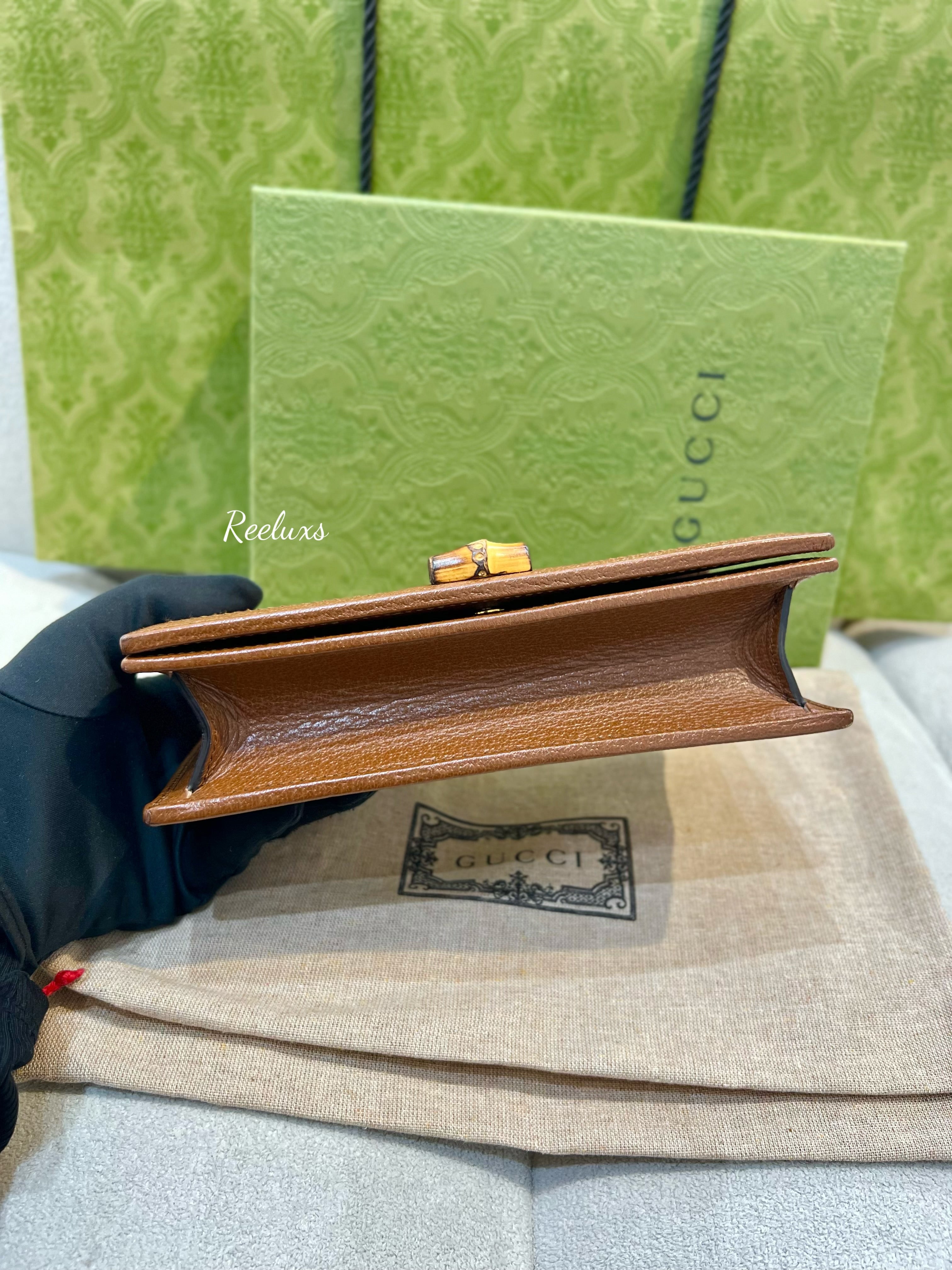 FULL SET GUCCI Brown Bamboo Diana Wallet On Chain
