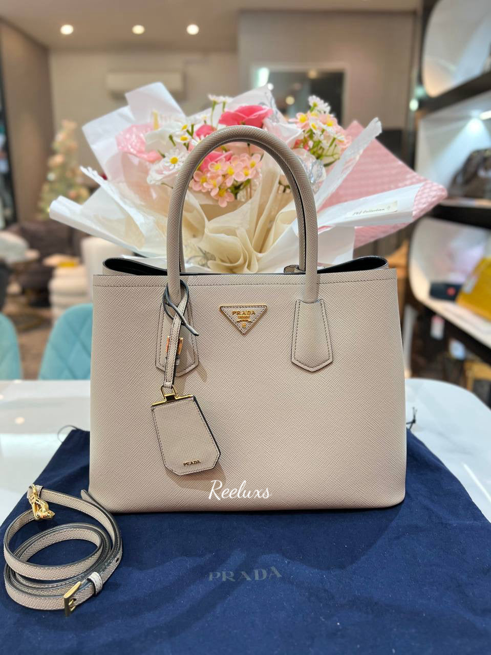 PRADA Double Saffiano Leather tote Bag / Shoulder Bag ( 2- Way )