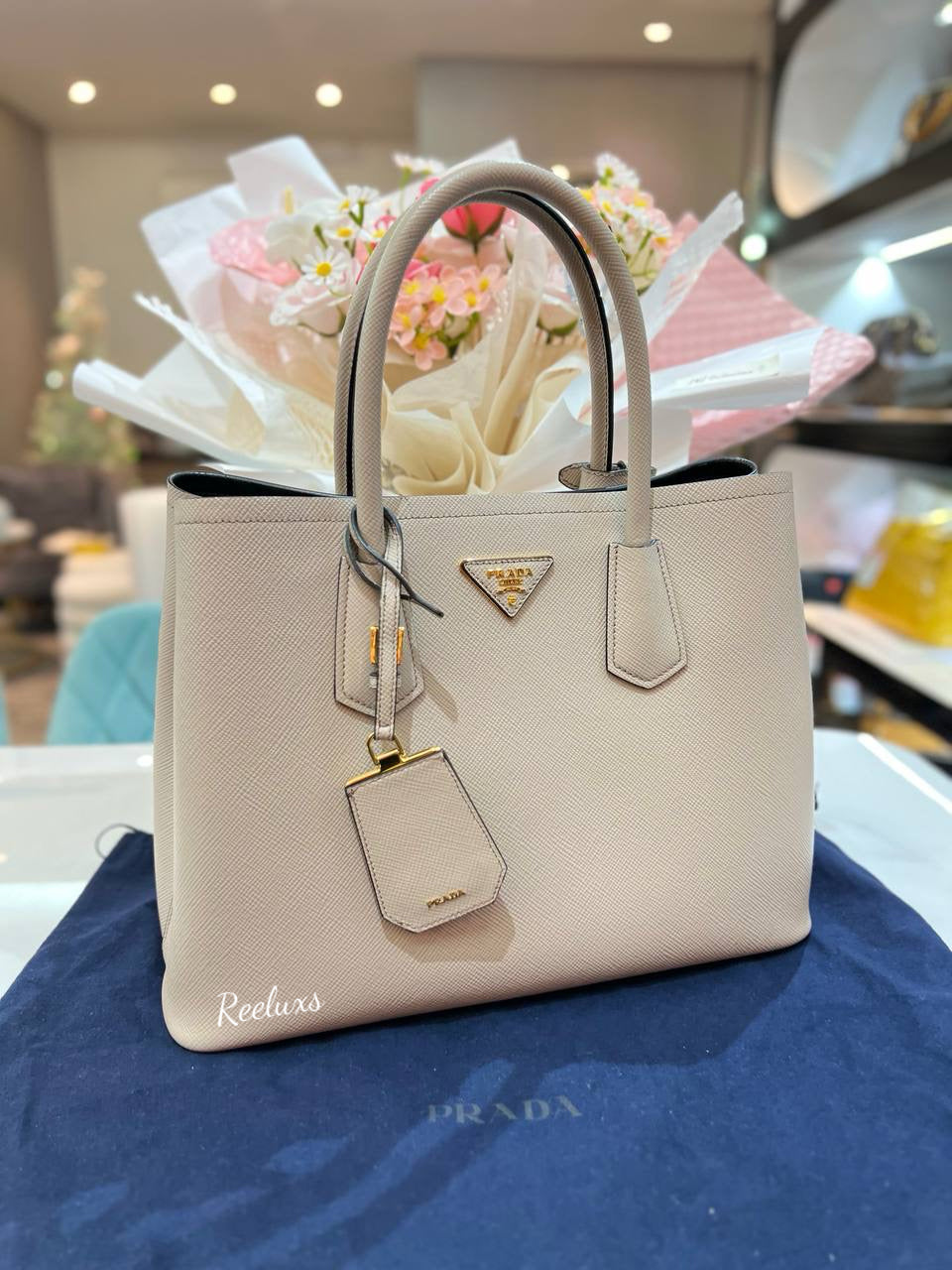 PRADA Double Saffiano Leather tote Bag / Shoulder Bag ( 2- Way )