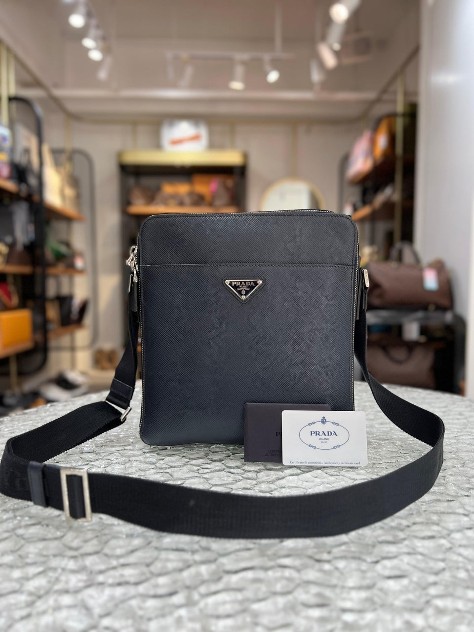 PRADA Blue Leather Men’s Crossbody & Sling Bag - Reeluxs