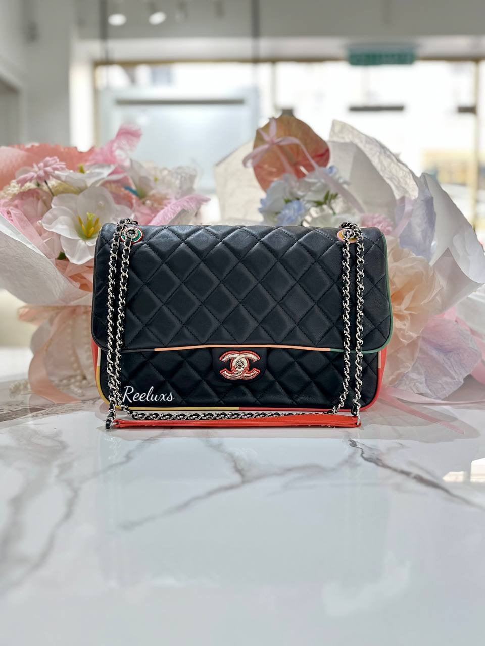 FULL SET CHANEL Quilted Lambskin Jumbo Cuba Multi-Color Flap Bag
