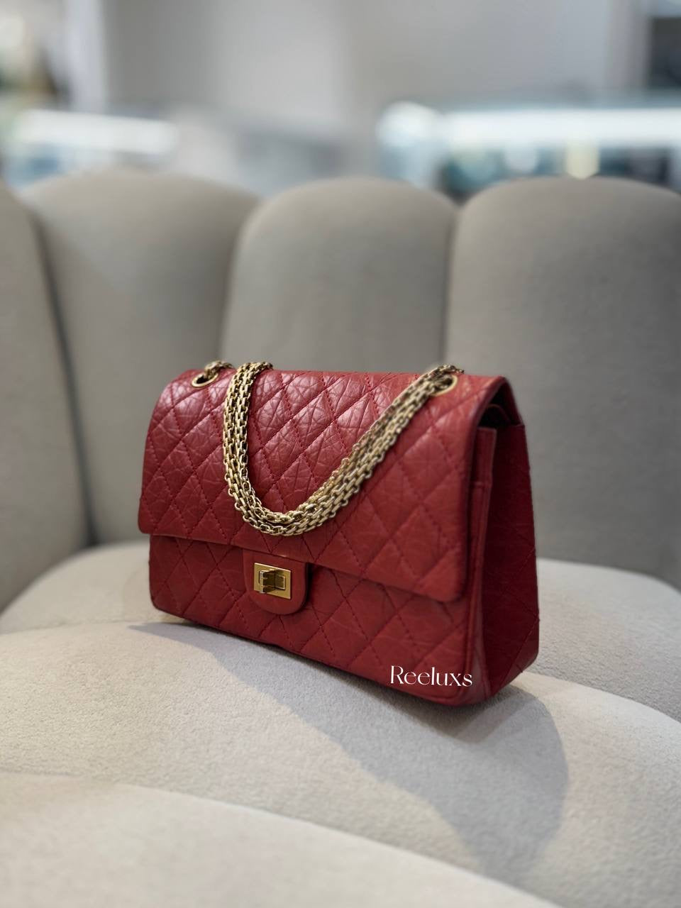 CHANEL Red Quilted Aged Leather Reissue 2.55 Classic Flap Bag GHW