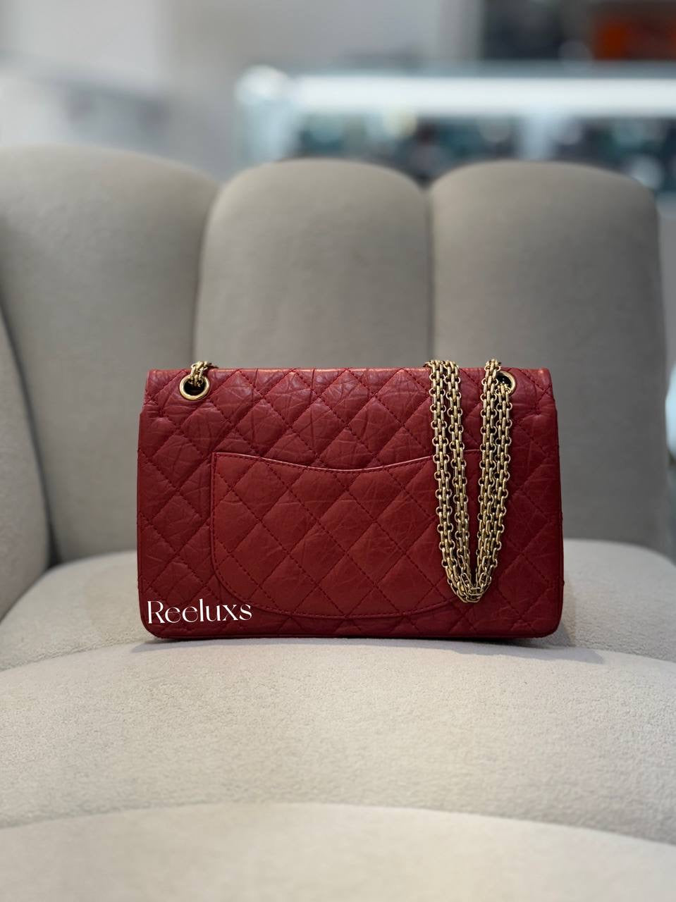 CHANEL Red Quilted Aged Leather Reissue 2.55 Classic Flap Bag GHW