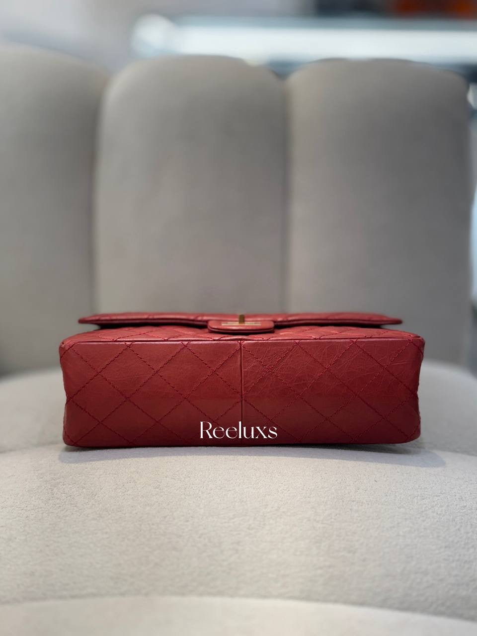 CHANEL Red Quilted Aged Leather Reissue 2.55 Classic Flap Bag GHW