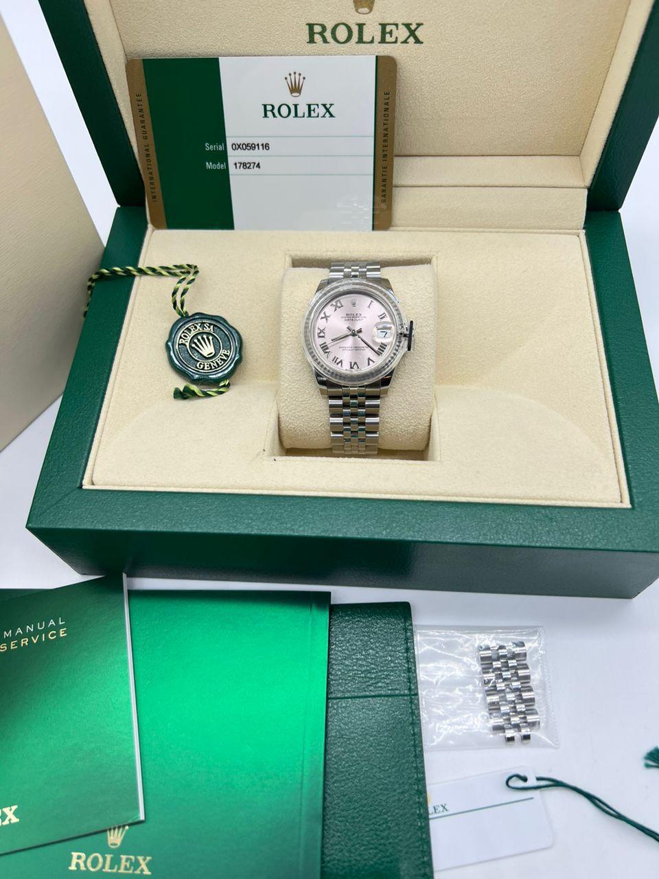 ROLEX 31mm Ladies White Gold & SS Datejust Silver Roman 178274 SANT BLANC - Reeluxs