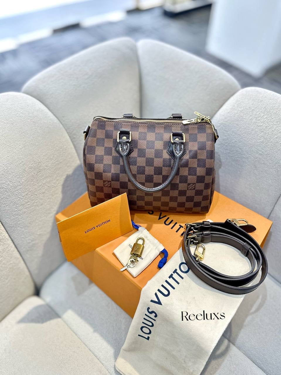 FullSet LOUIS VUITTON LV Speedy 25 Damier Ebene