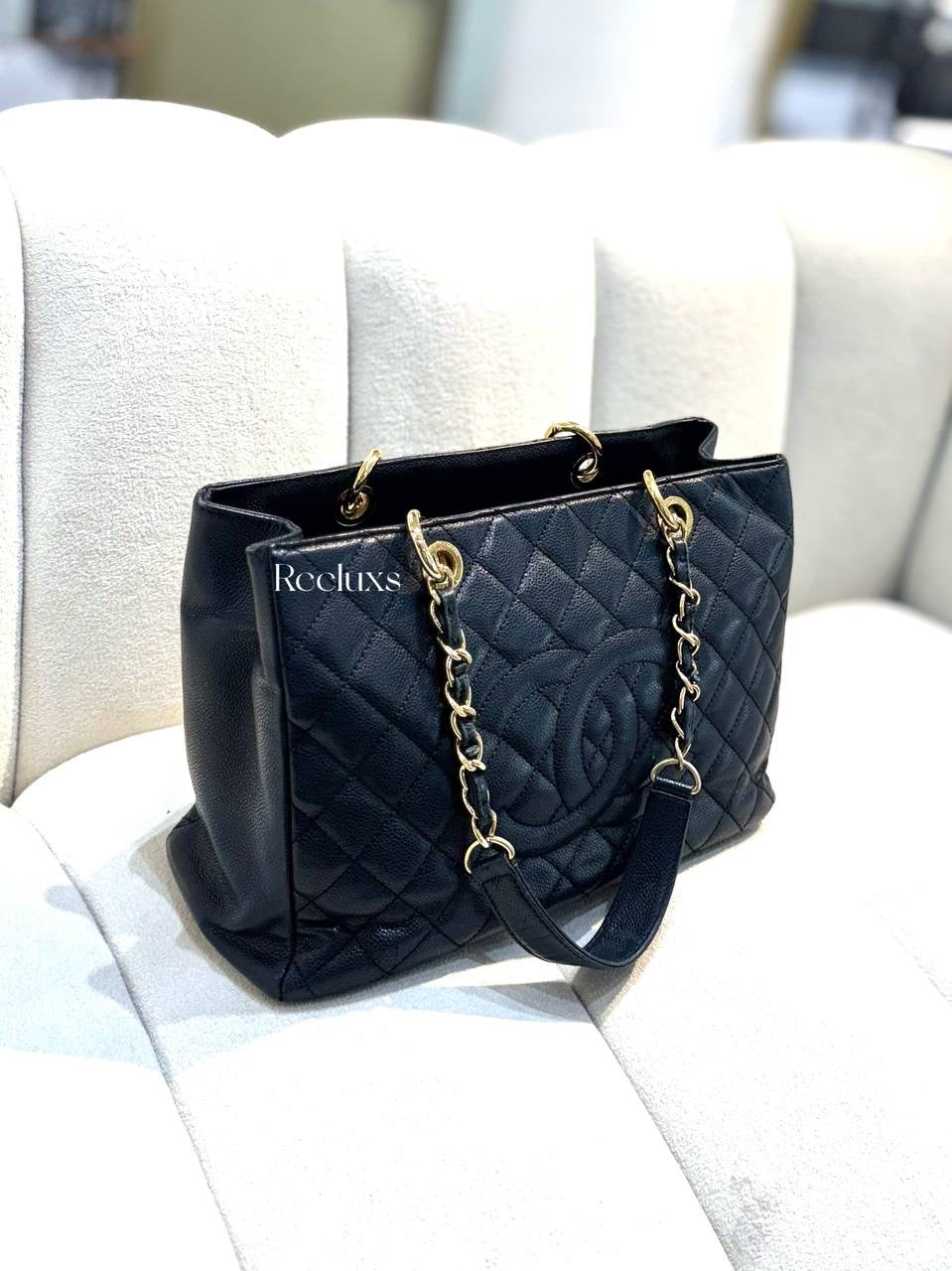 CHANEL Black Caviar Quilted Leather Grand Shopping Tote GST Handbag GHW