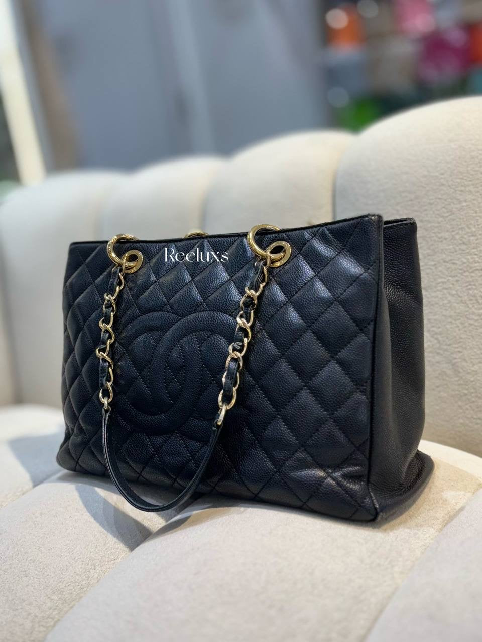 CHANEL Black Caviar Quilted Leather Grand Shopping Tote GST Handbag GHW