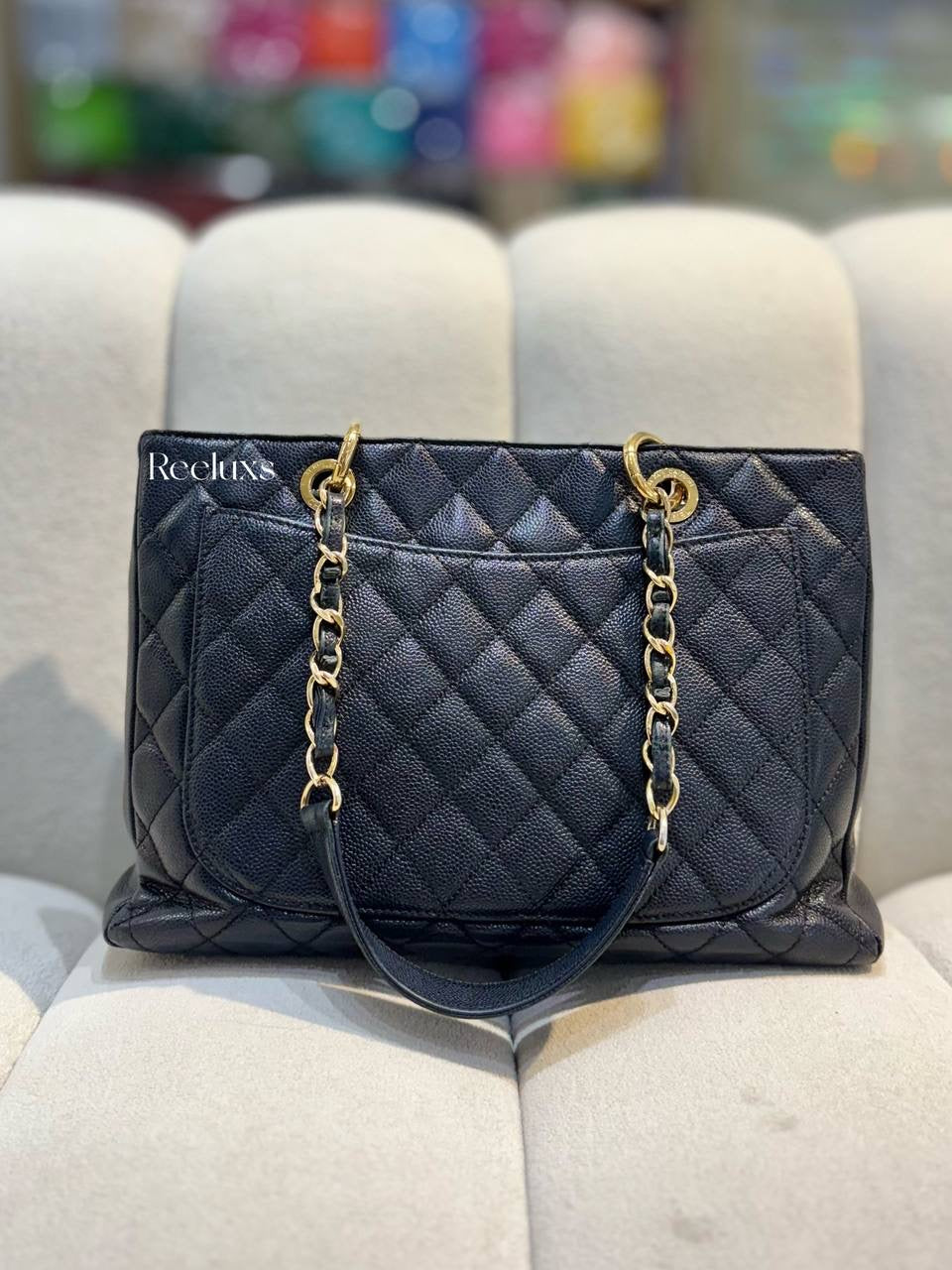 CHANEL Black Caviar Quilted Leather Grand Shopping Tote GST Handbag GHW