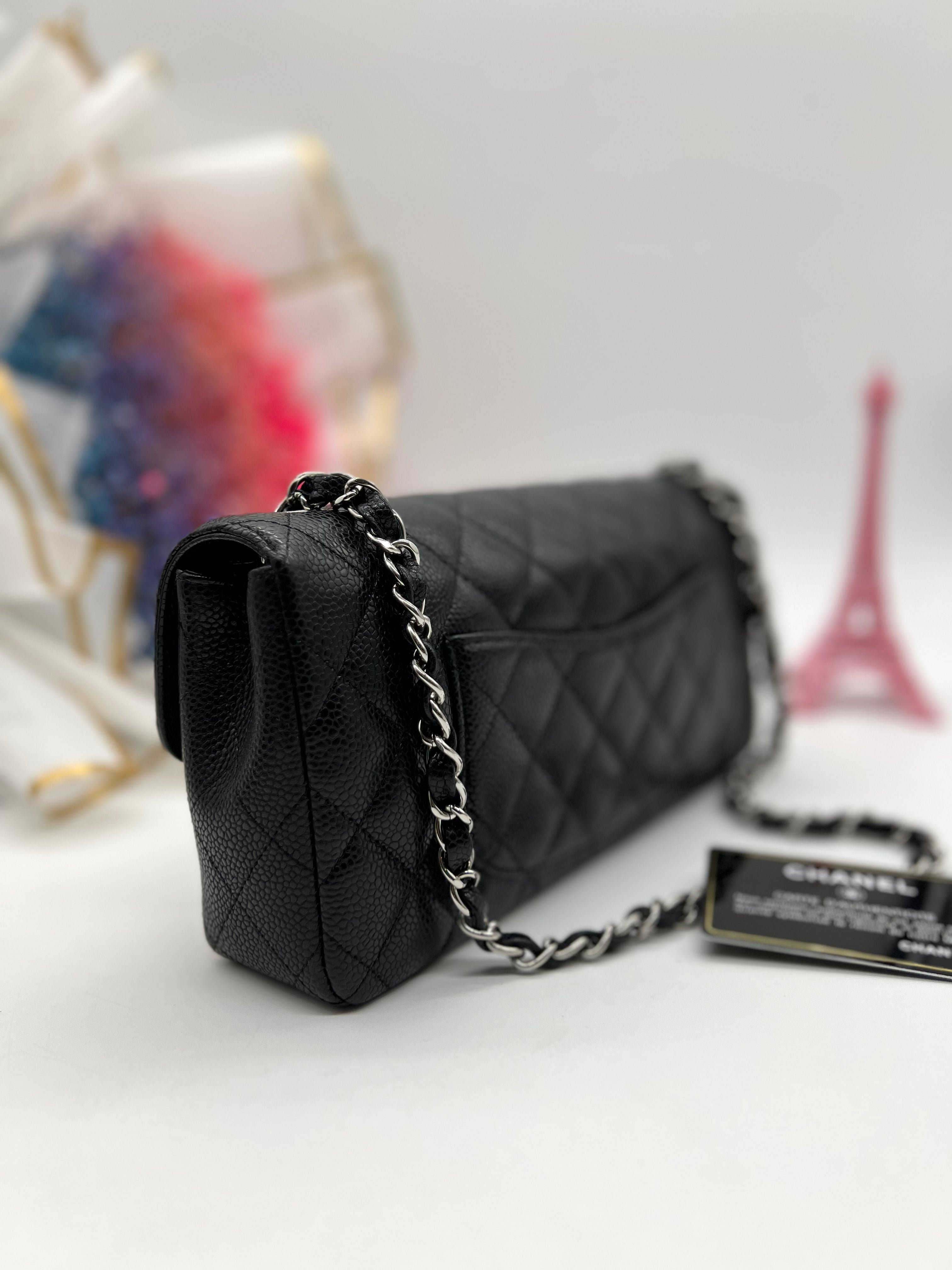 Chanel Black Quilted Caviar East West Flap Bag - Reeluxs