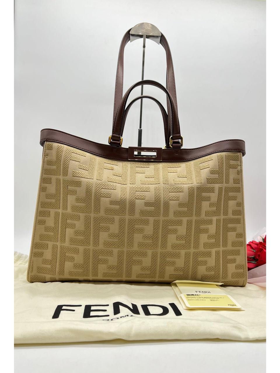 Fendi Medium FF Beige Canvas Peekaboo X-Tote - Reeluxs
