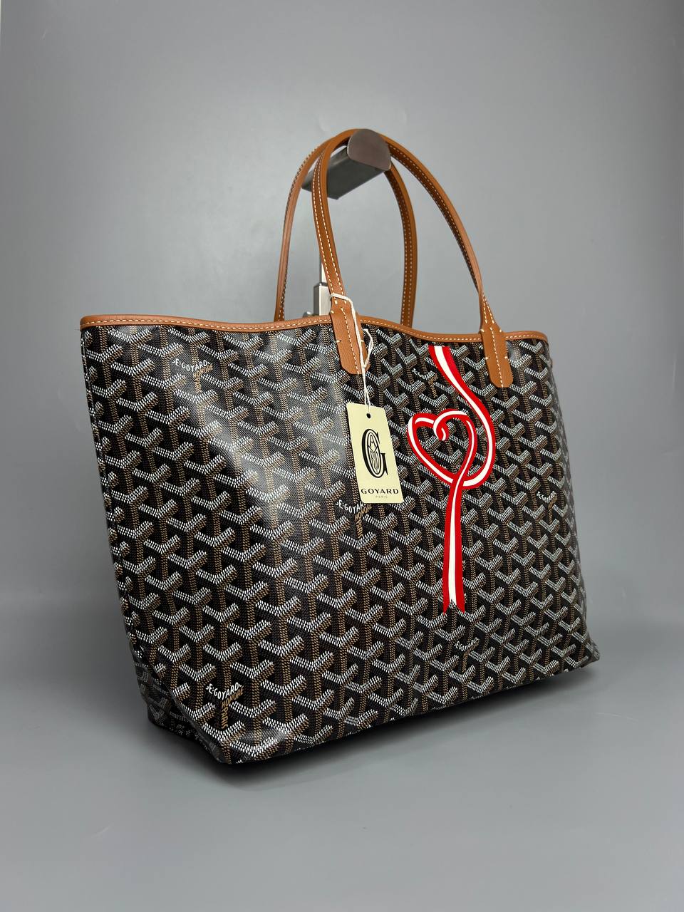 GOYARD Brown Goyardine Coated Canvas and Leather Printed Saint Louis PM Tote For Women