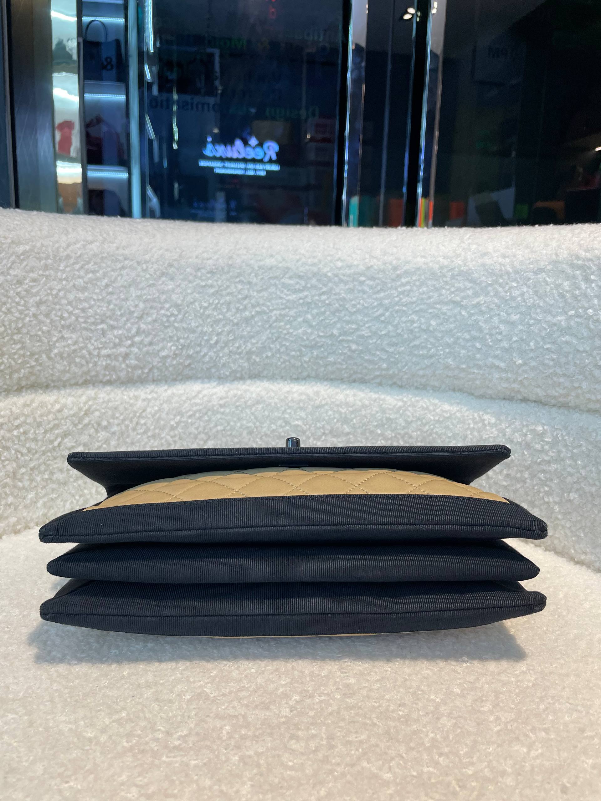 CHANEL Two Tone Flap Bag Quilted Lambskin with Grosgrain Medium