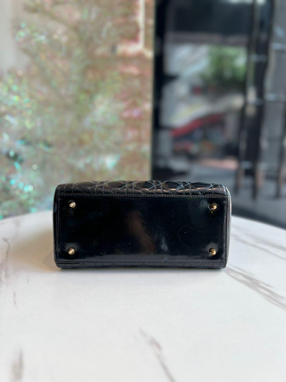 Christian Dior Medium Lady Dior Bag Black Patent Cannage Calfskin - Reeluxs