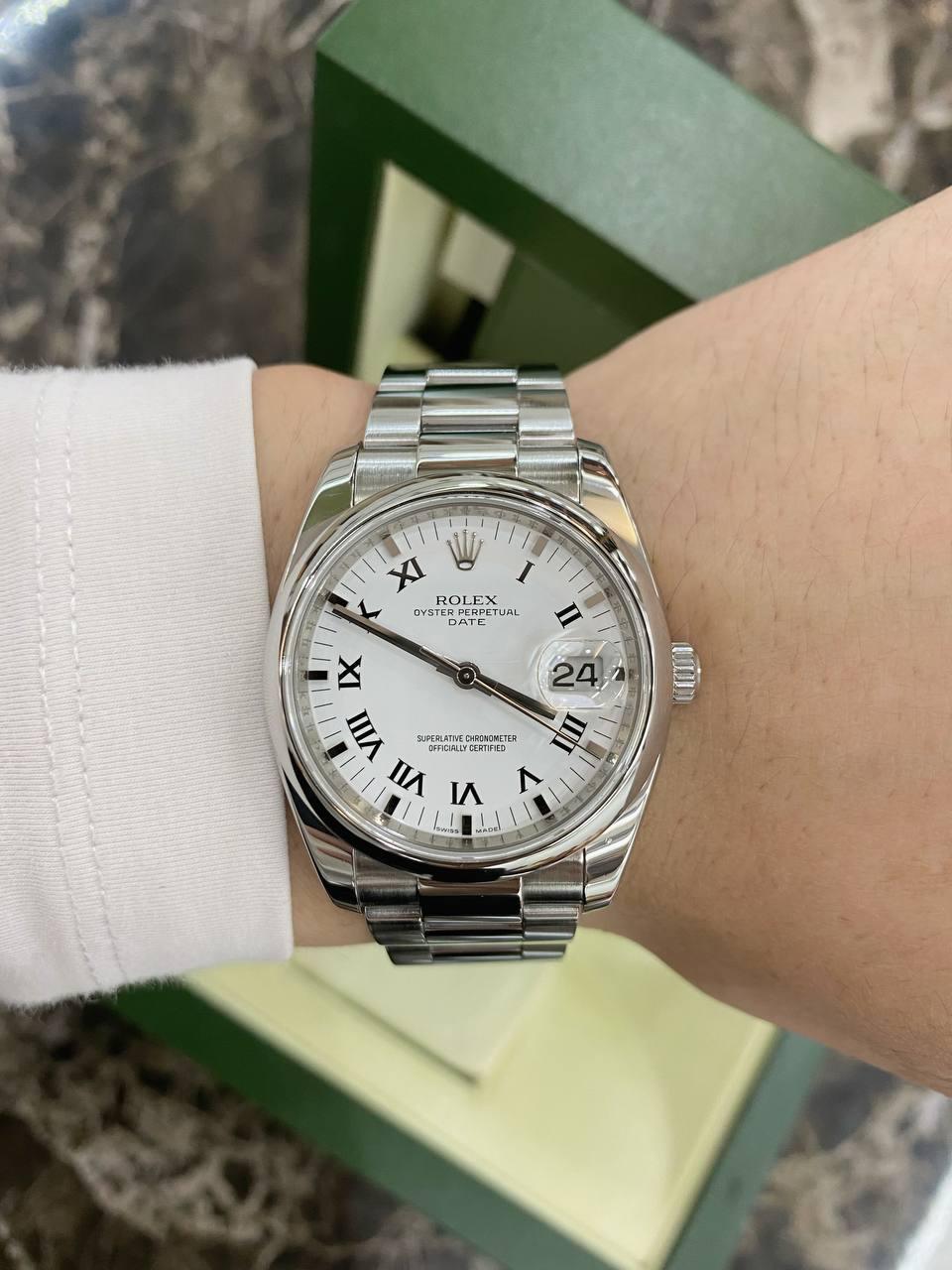 Rolex Oyster Perpetual Date White Dial Watch Ref115200 -full Set- - Reeluxs