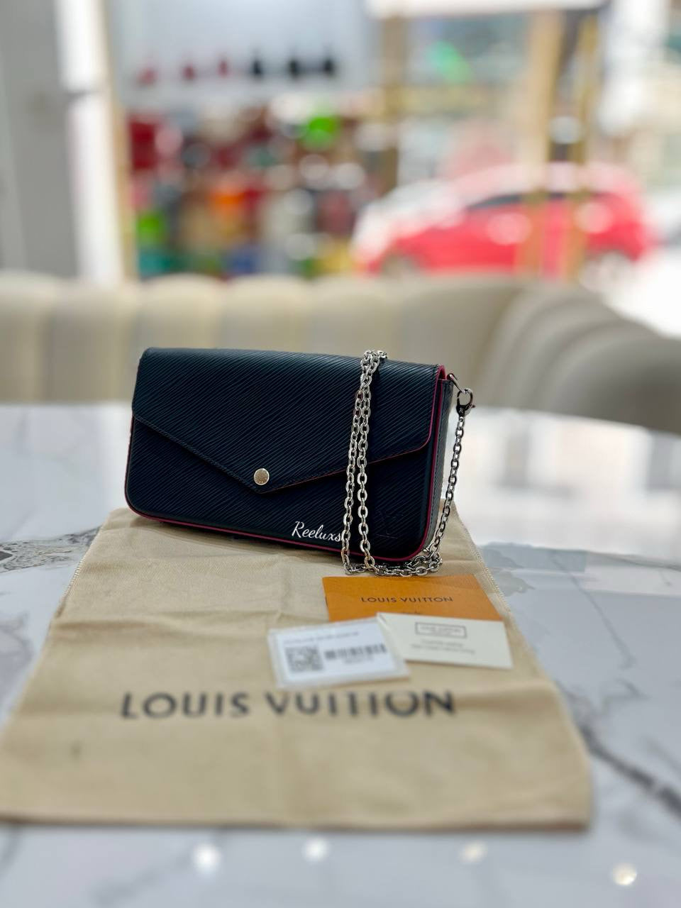 LOUIS VUITTON LV Pochette Felicie&nbsp; Epi Leather Noir Hot Pink Sling Bag