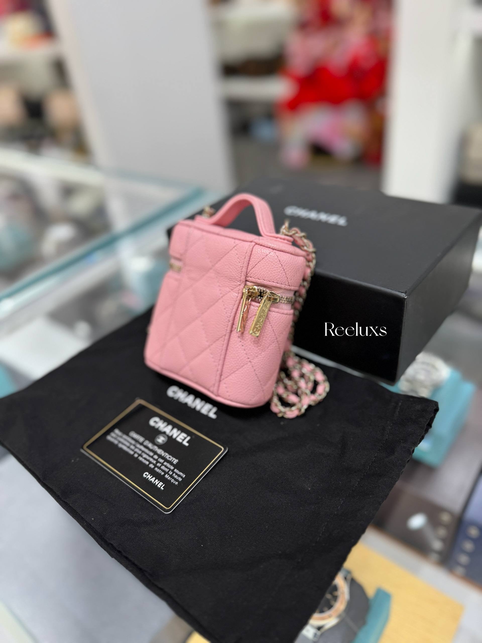 Full Set CHANEL 22C Sakura Pink Top Handle Mini Vanity Bag