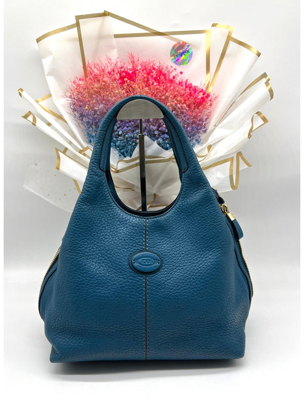 Tod's Teal Blue Pebbled Leather Zip Tote - Reeluxs 