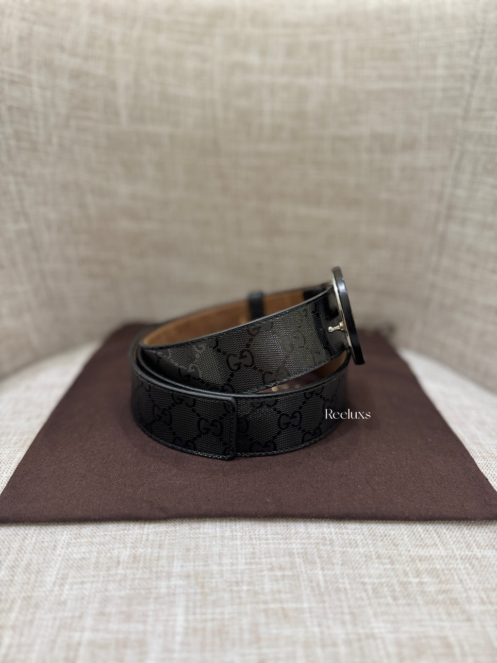 GUCCI GG Imprime Interlooking G Belt Black / Charcoal