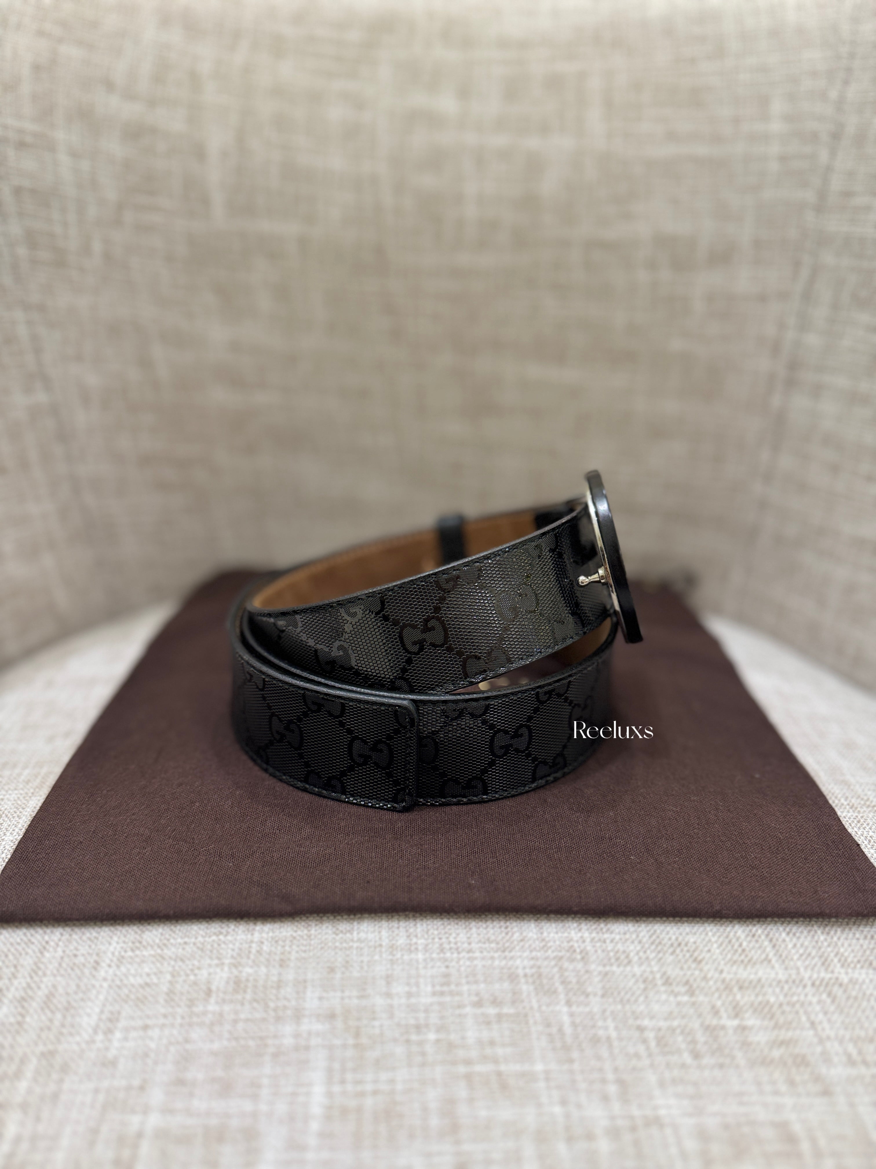 GUCCI GG Imprime Interlooking G Belt Black / Charcoal