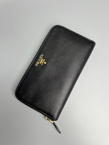 PRADA Black Saffiano Leather Long Wallet