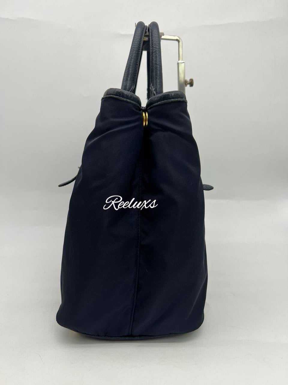 PRADA 2Way Bag Handbag Navy Nylon Leather