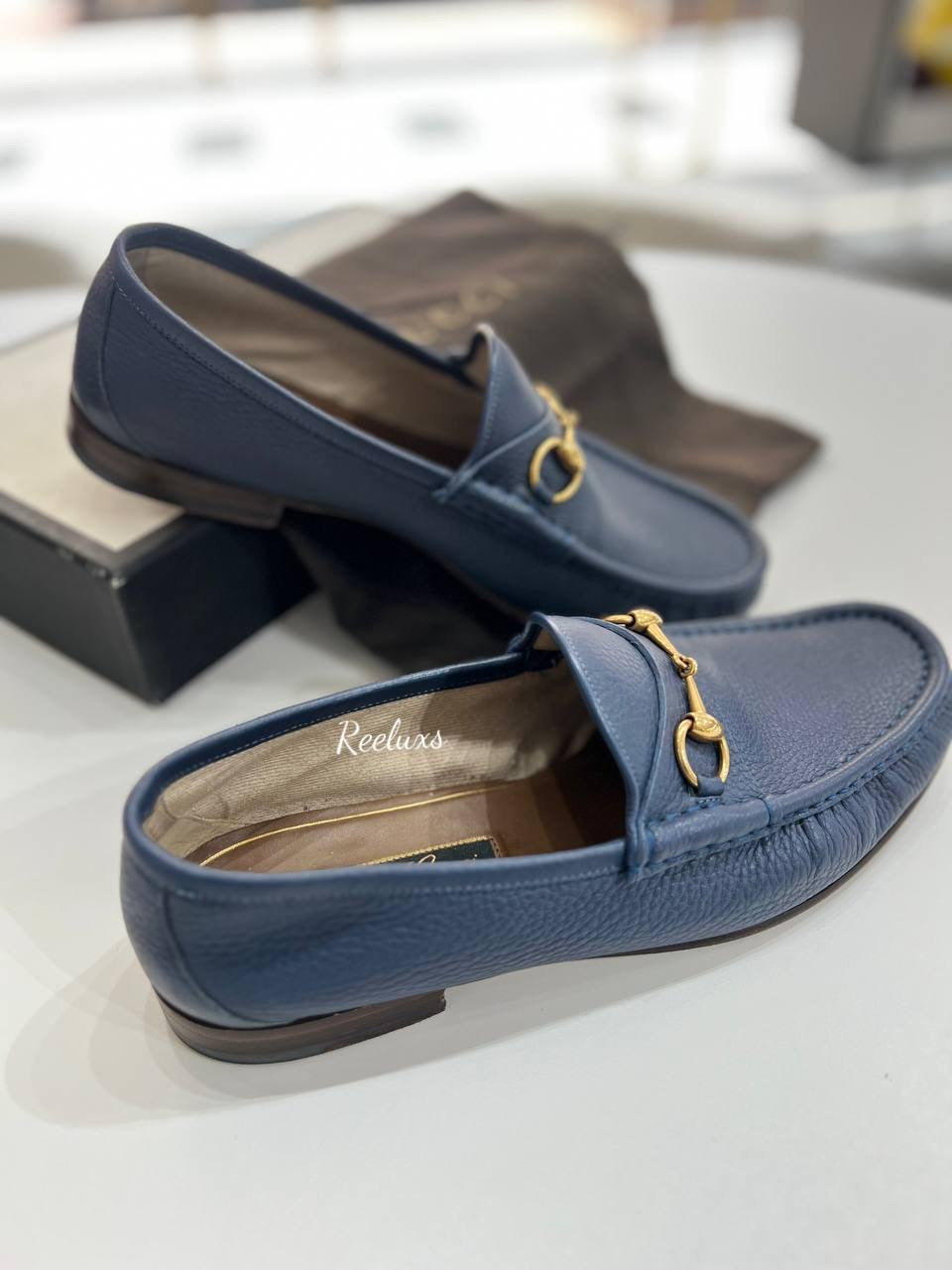 GUCCI Blue Leather Horsebit Loafer