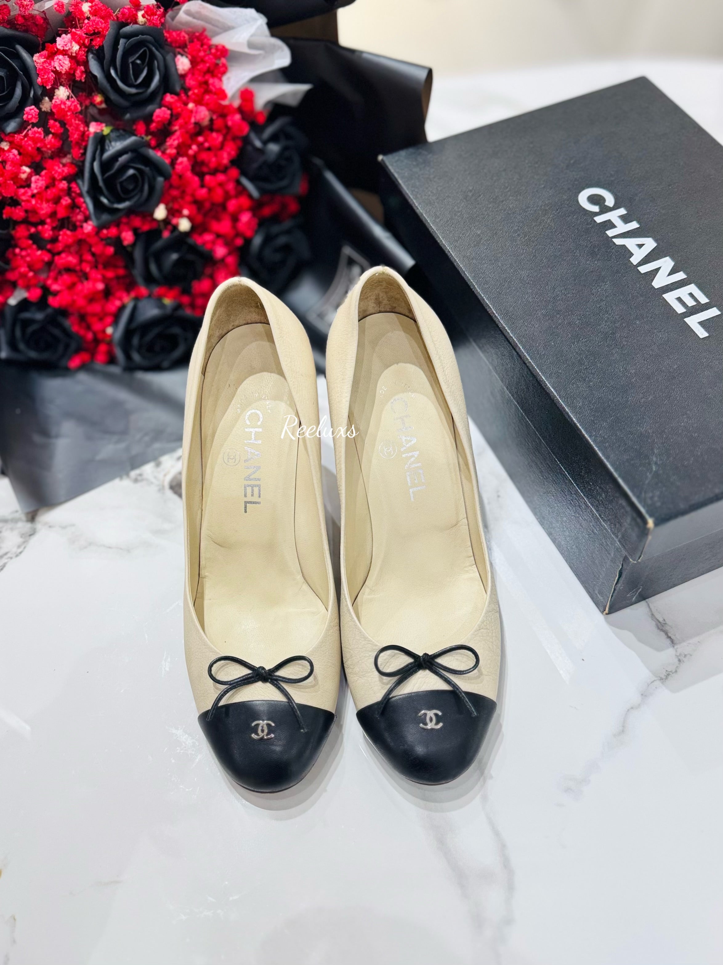 CHANEL  Block  Heel Women's Pump Upper Leather Heels