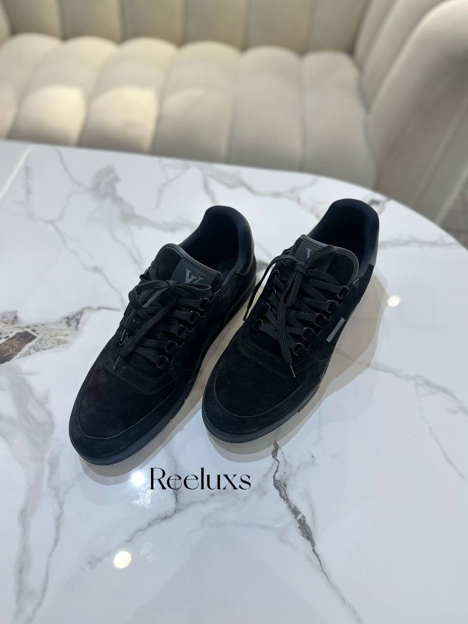 LOUIS VUITTON Black Suede Leather LV Trainer Sneakers Men’s Shoes Size 11 1/2