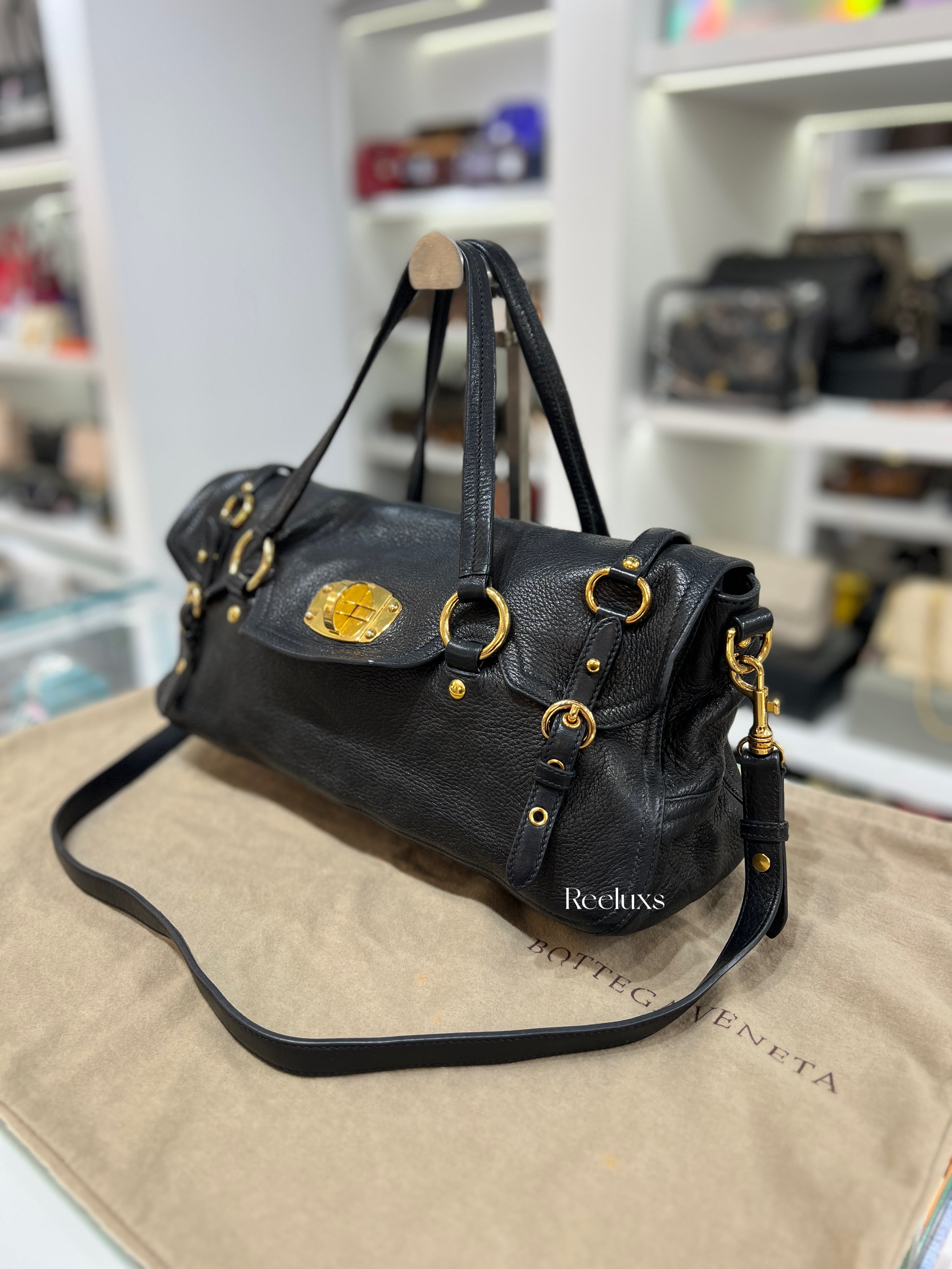 MIU MIU Black Cervo Leather East/West Satchel Bag