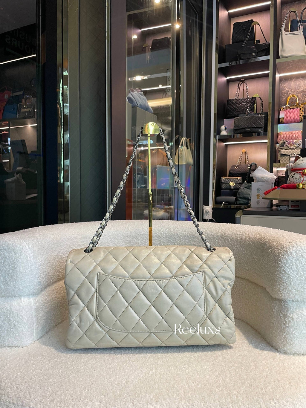 Chanel Beige Calfskin Quilted Easy Flap Bag