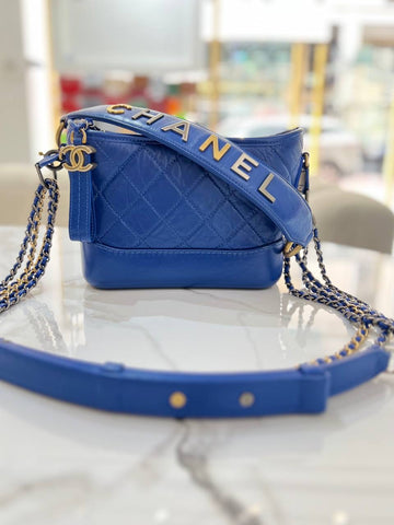 CHANEL Calfskin Small Gabrielle Hobo Blue MHW