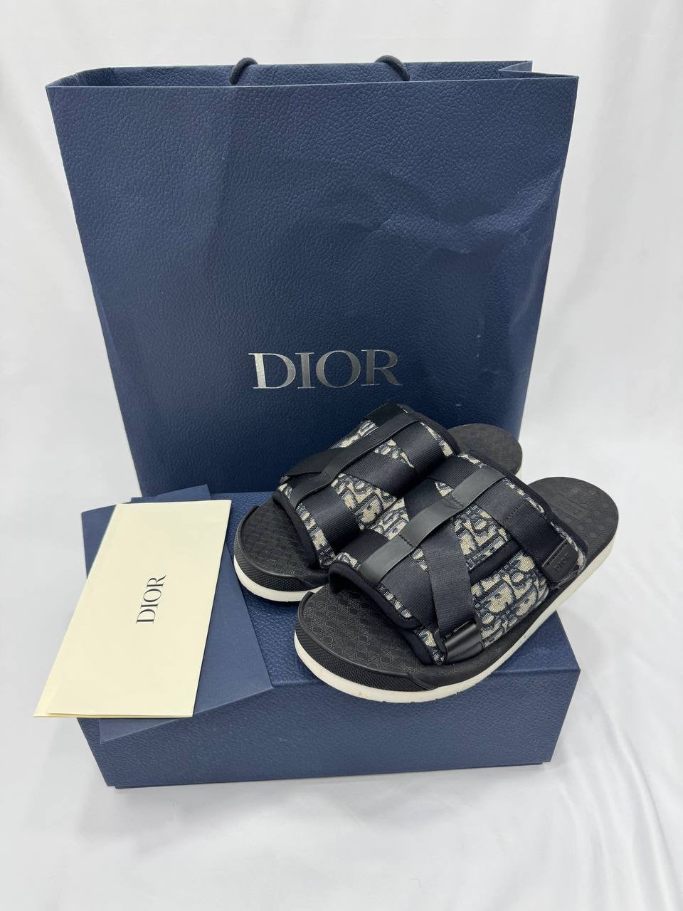 DIOR Men Alpha Sandal Beige and Black Oblique Jacquard Slip Ons