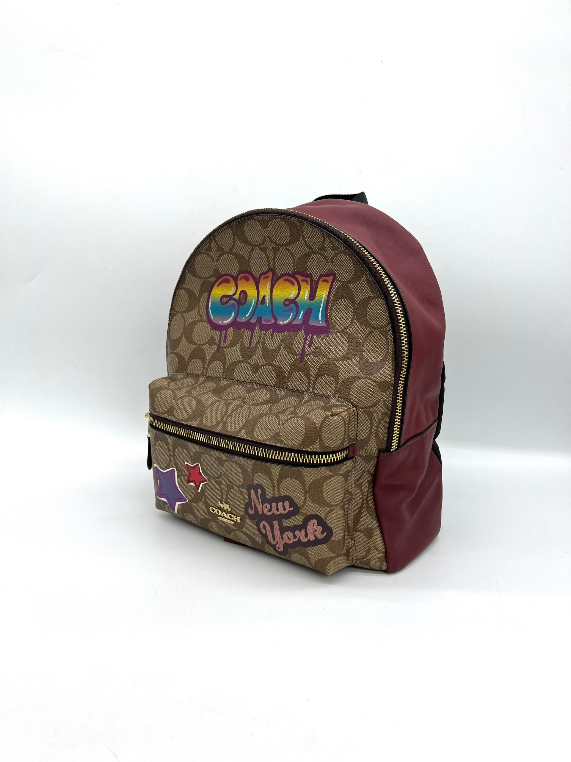 COACH Medium Charlie Backpack In Signature Canvas With Graffiti Reeluxs