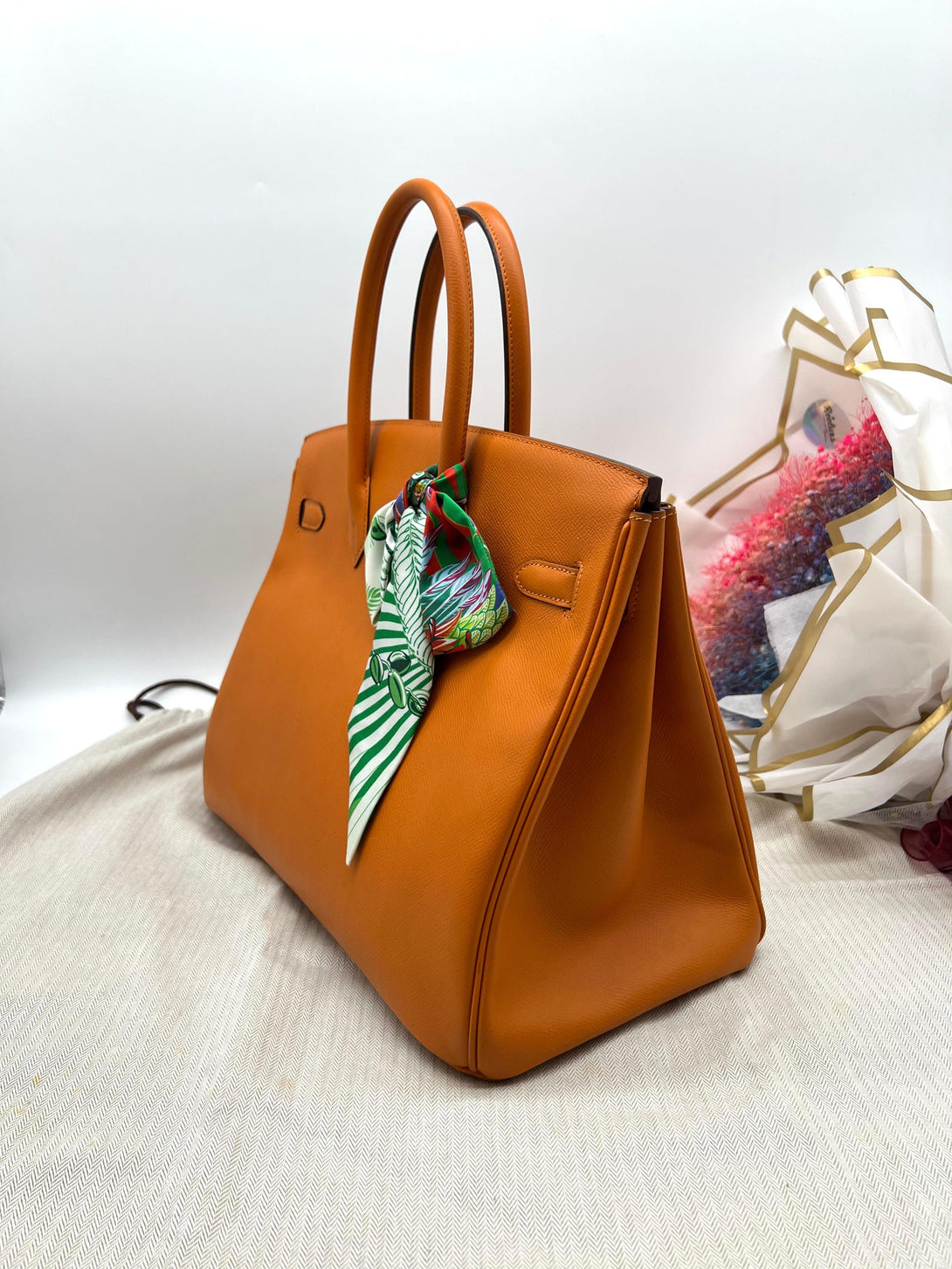 HERMÈS BIRKIN 40 ORANGE LEATHER HANDBAG - Reeluxs 