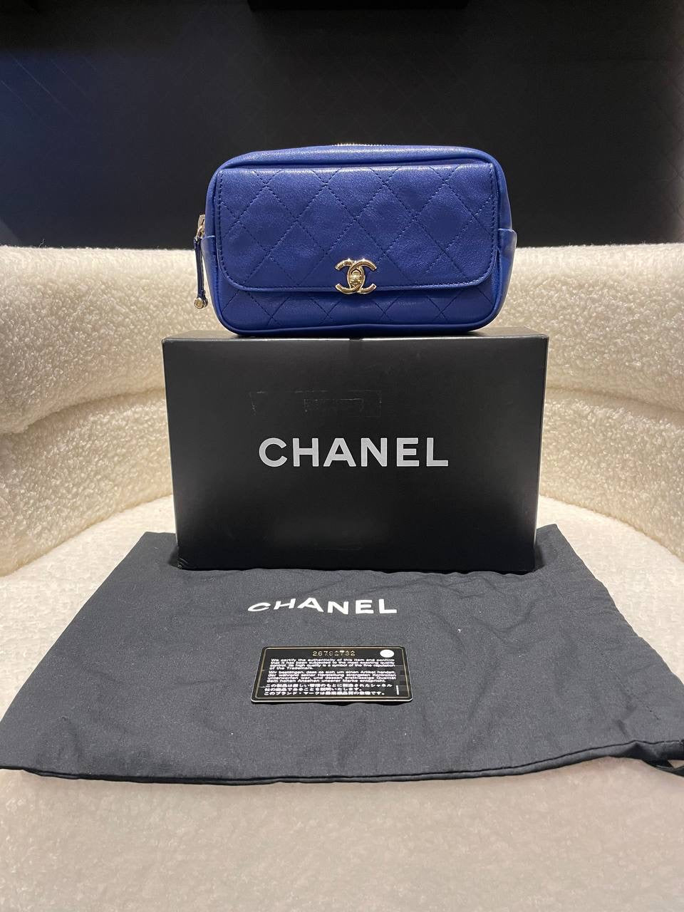 CHANEL Calfskin Casual Trip Waist Bag Blue