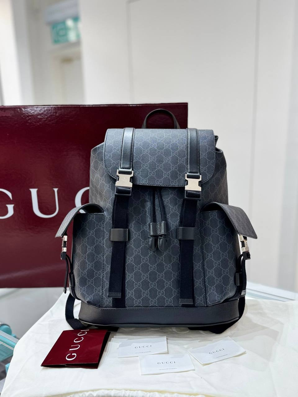 Fullset GUCCI GG Monogram Pattern Print Coated Canvas Backpack