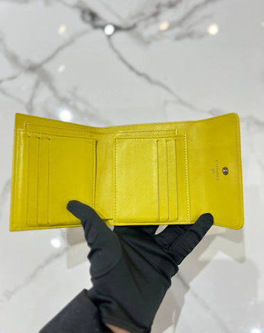 FULL SET CHANEL Yellow Leather Compact Camellia Wallet