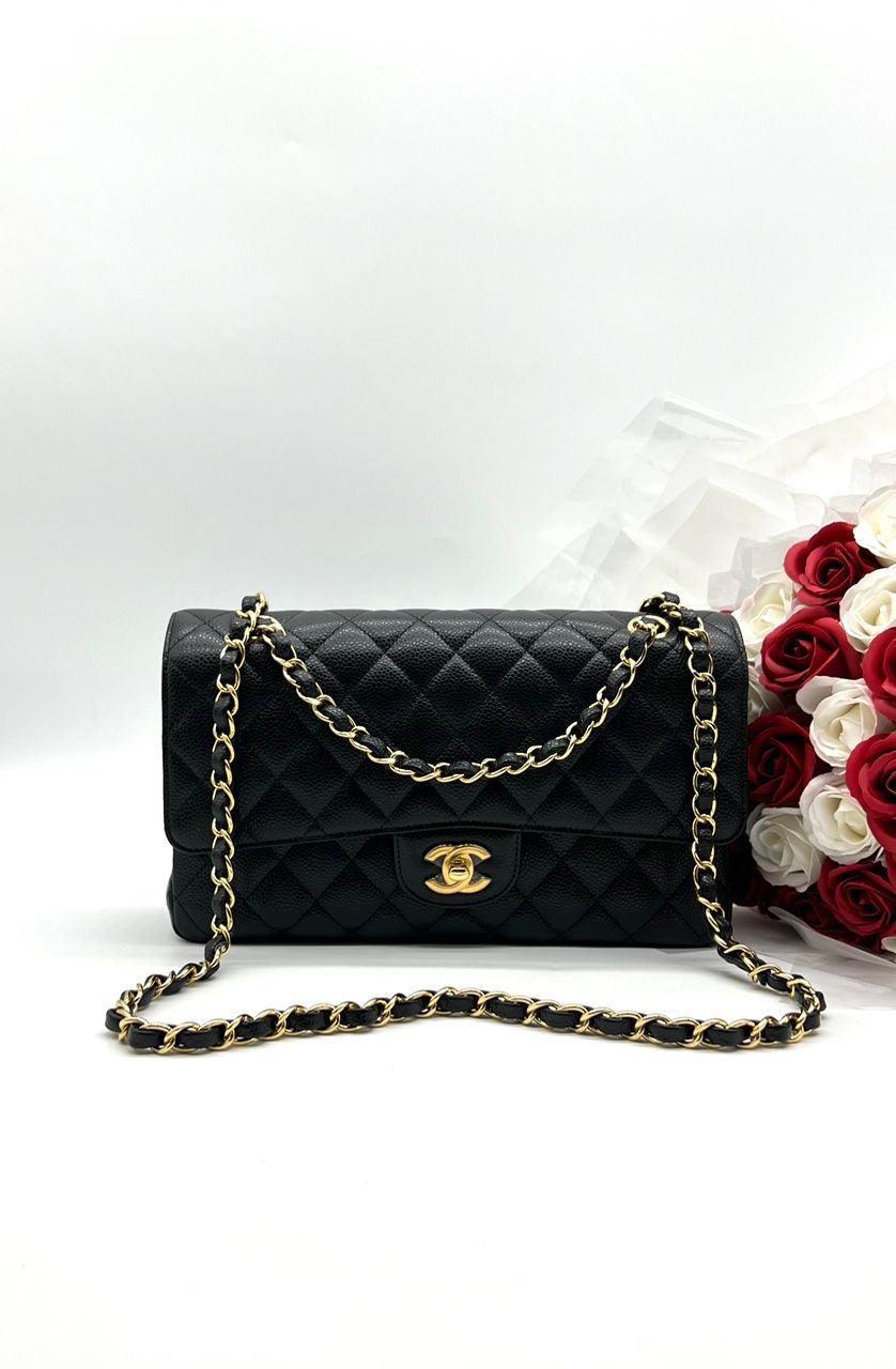 CHANEL Matelasse W flap Chain Shoulder Bag Caviar skin Black - Reeluxs 